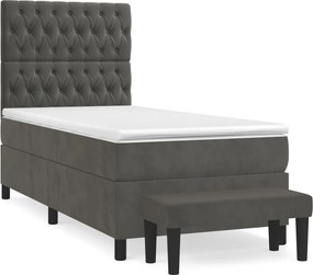 vidaXL Κρεβάτι Boxspring με Στρώμα Σκούρο Γκρι 90x190 εκ. Βελούδινο
