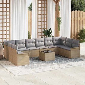 vidaXL Σετ Καναπέ Κήπου με μαξιλάρι 11 pcs Μπεζ Πολυ ράταν