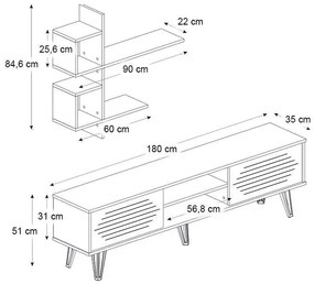 Σύνθεση τηλεόρασης Salerno Megapap χρώμα λευκό 180x35x51εκ.