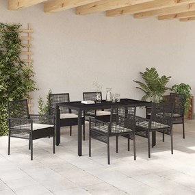 vidaXL Σέτ φαγητού για κήπο 7 pcs Μαύρο Πολυ ράταν