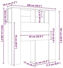 vidaXL Κεφαλάρι Με Αποθηκευτικό Χώρο Λευκό 100 x 18,5 x 104,5 εκ.