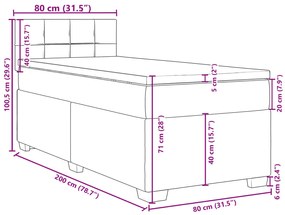 Κρεβάτι Boxspring με Στρώμα Σκούρο Γκρι 80x200 εκ. Υφασμάτινο - Γκρι