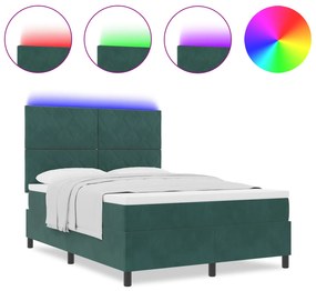 vidaXL κρεβάτι με ματράζ και LED  Σκούρο Πράσινο 140x200 εκ Βελούδινο
