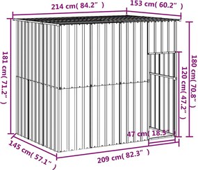 vidaXL Σπιτάκι Σκύλου με Οροφή Ανθρακί 214x153x181 εκ. Γαλβαν. Χάλυβας