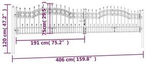 Πόρτα Φράχτη με Ακίδες Μαύρη 406x120 εκ. Ατσάλι με Ηλεκτρ. Βαφή - Μαύρο