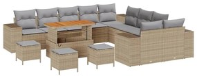 vidaXL Σετ Καναπέ Κήπου 14 pcs Μπέζ και Ανοιχτό Γκρι συνθετικό ρατάν