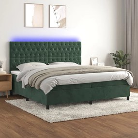 vidaXL Κρεβάτι Boxspring με Στρώμα & LED Σκ. Πράσινο 200x200εκ Βελούδο