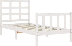 vidaXL Πλαίσιο Κρεβατιού με Κεφαλάρι Λευκό Μασίφ Ξύλο Small Single