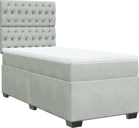 vidaXL Κρεβάτι Boxspring με Στρώμα Ανοιχτό Γκρι 100x200 εκ. Βελούδινο