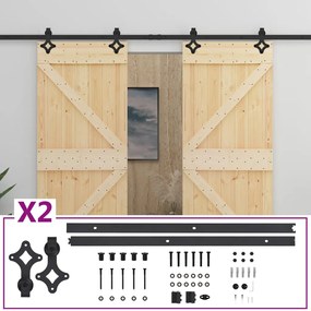vidaXL Συρόμενη Μεσόπορτα με Μηχανισμό 90 x 210 εκ. Μασίφ Ξύλο Πεύκου