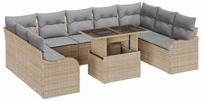 vidaXL Σετ Καναπέ Κήπου με μαξιλάρι 10 pcs Μπεζ Πολυ ράταν