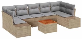 vidaXL Σετ Καναπέ Κήπου με μαξιλάρι 8 pcs Μπεζ Πολυ ράταν