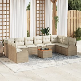 vidaXL Σετ Καναπέ Κήπου 11 pcs Beige, λευκό Μεγάλο Ραττάν και ύφασμα