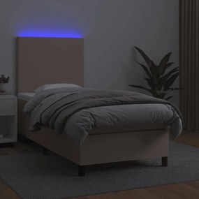 vidaXL Κρεβάτι Boxspring Στρώμα&LED Καπουτσίνο 90x200 εκ. Συνθ. Δέρμα