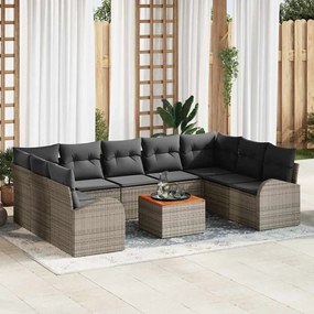 vidaXL Σετ Καναπέ Κήπου με μαξιλάρι 10 pcs Γκρι Πολυ ράταν
