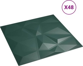 vidaXL Πάνελ τοίχου 48 pcs Πράσινο 50 x 50 cm Φελιζόλ XPS
