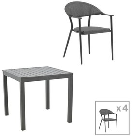 Τραπεζαρία Kliton-Pino σετ 5τεμ αλουμίνιο σε ανθρακί και μαύρη απόχρωση 80x80x74εκ 80x80x74 εκ.