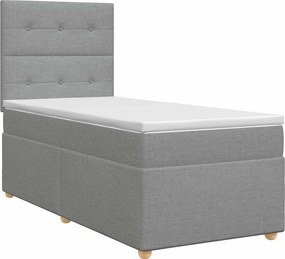 vidaXL Κρεβάτι box spring με στρώμα Ανοιχτό γκρι Μονό Ύφασμα