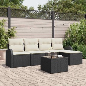vidaXL Σετ Καναπέ Κήπου με μαξιλάρι 6 pcs Μαύρος, λευκός Πολυ ράταν