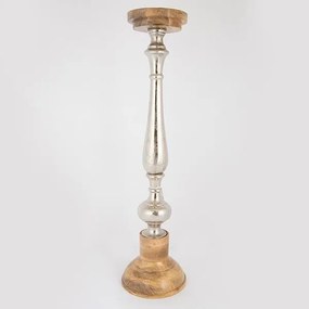 Κηροπήγιο Ξύλινο-Μεταλλικό Ασημί-Natural 17x64εκ. ESTHETI 752-23026