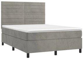 vidaXL Κρεβάτι Boxspring με Στρώμα &amp; LED Αν.Γκρι 140x200 εκ. Βελούδινο