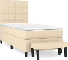 vidaXL Κρεβάτι Boxspring με Στρώμα Κρεμ 100 x 200 εκ. Υφασμάτινο