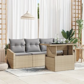 vidaXL Σετ Καναπέ Κήπου 5 Τεμαχίων με Μαξιλάρια Μπεζ Πολυ Ρατάν