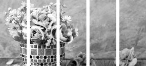 Εικόνα 5 μερών γαρύφαλλου σε γλάστρα με μωσαϊκό σε ασπρόμαυρο - 100x50