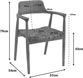 Πολυθρόνα Denverone pakoworld φυσικό teak ξύλο και ψάθα 57x54x79εκ