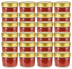 vidaXL Βάζα Μαρμελάδας 24 τεμ. 110 ml Γυάλινα με Χρυσά Καπάκια