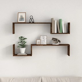 vidaXL Ράφια Τοίχου 2 τεμ. Καπνιστή Δρυς 100x15x20 εκ. Επεξεργ. Ξύλο