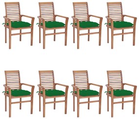 Καρέκλες Τραπεζαρίας 8 τεμ. Μασίφ Ξύλο Teak &amp; Πράσινα Μαξιλάρια