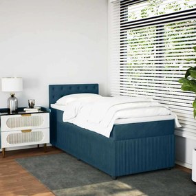 vidaXL Κρεβάτι Boxspring με Στρώμα Μπλε 80 x 200 εκ. Βελούδινο