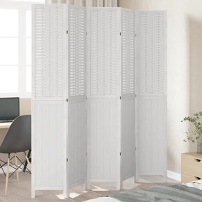vidaXL Διαχωριστικό Χώρου με 5 Πάνελ Λευκό από Μασίφ Ξύλο Παυλώνιας