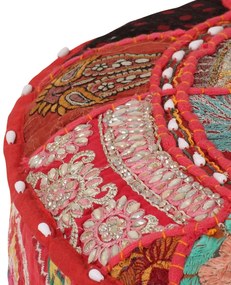 vidaXL Πουφ Patchwork Στρογγυλό Χειροποίητο Κόκκινο 40x20 εκ. Βαμβάκι