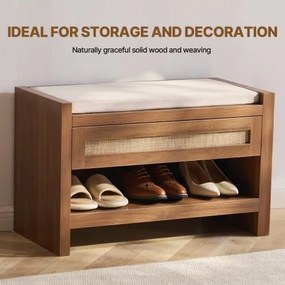 VEVOR Rattan Bench Woven Bench 30.9 Inches for Entryway Living Room &amp; Bedroom
