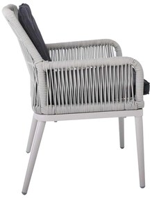 ALLEY Πολυθρόνα Τραπεζαρίας Κήπου ALU, Rope Grey 6mm, Μαξιλάρια Ανθρακί