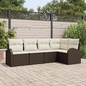 vidaXL Σετ Καναπέ Κήπου με μαξιλάρι 5 pcs Καφέ Πολυ ράταν