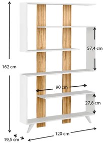 Βιβλιοθήκη Rain Megapap χρώμα λευκό - καρυδί 120x19,5x162εκ.