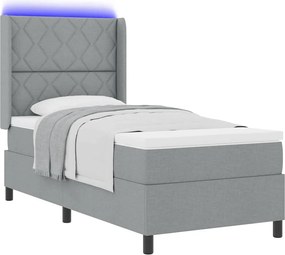 vidaXL LED Κρεβάτι με βάθρο Ανοιχτό γκρι 100 x 200 cm ύφασμα