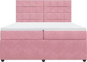 vidaXL Κρεβάτι Boxspring με Στρώμα Ροζ 200x200 εκ. Βελούδινο