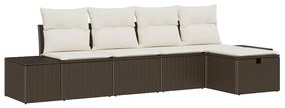 vidaXL Σετ Καναπέ Κήπου με μαξιλάρι 5 pcs Καφέ Πολυ ράταν