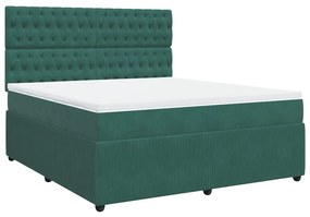 vidaXL Κρεβάτι Boxspring με Στρώμα Σκούρο Πράσινο 180x200εκ. Βελούδινο