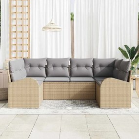vidaXL Σετ Καναπέ Κήπου με μαξιλάρι 6 pcs Μπεζ Πολυ Ρατάν