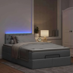 vidaXL Οθωμανικό κρεβάτι με στρώμα &amp; LEDs Ανοιχτό γκρι Ύφασμα