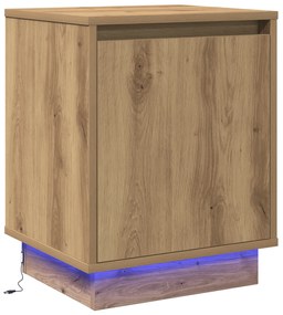 vidaXL κομοδίνο  με LED φώτα από βελανιδιά 39x34,5x50 εκ