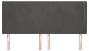 Κεφαλάρι με Πτερύγια Σκούρο Γκρι 163x23x118/128 εκ. Βελούδινο - Γκρι