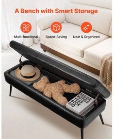 VEVOR PU Leather Storage Ottoman Bench Shoe Seat with Storage &amp; Metal Legs Black