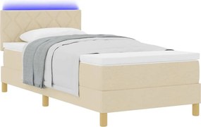 vidaXL LED Κρεβάτι με βάθρο με μαξιλάρι Κρεμ 100 x 200 cm ύφασμα