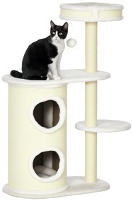 PawHut Δέντρο για γάτες με τόνο ξυσίματος, 1 κρεβάτι για γάτες και παιχνίδι για γάτες, 59 cm x 35 cm x 100 cm, Κρεμώδες λευκό